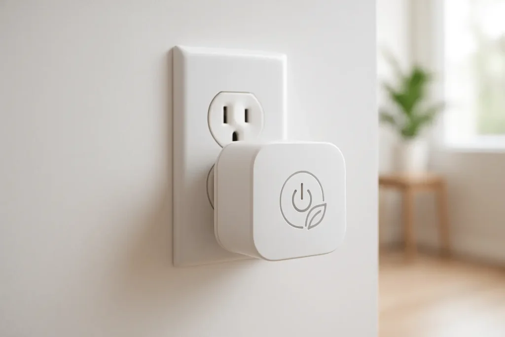 Compact energy optimization device plugged into home electrical outlet for reducing electricity consumption