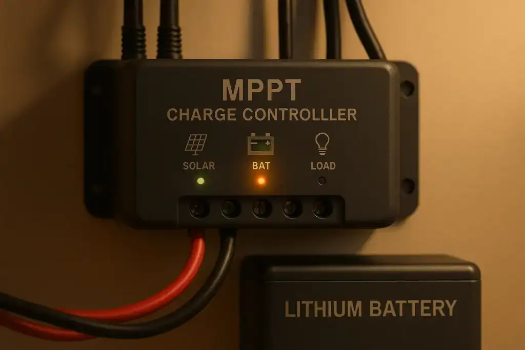 MPPT charge controller connected to solar battery system