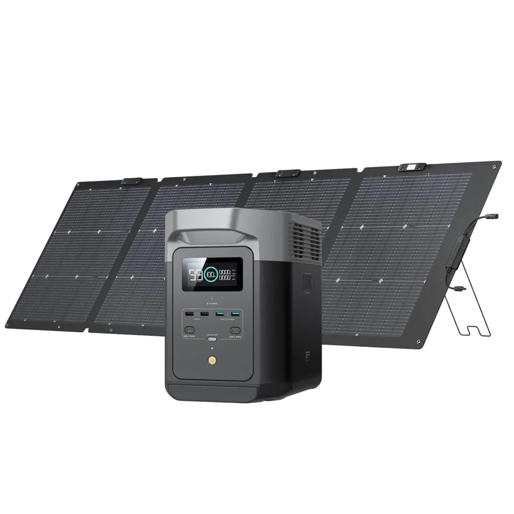 EcoFlow 220W bifacial portable solar panel with Delta power station