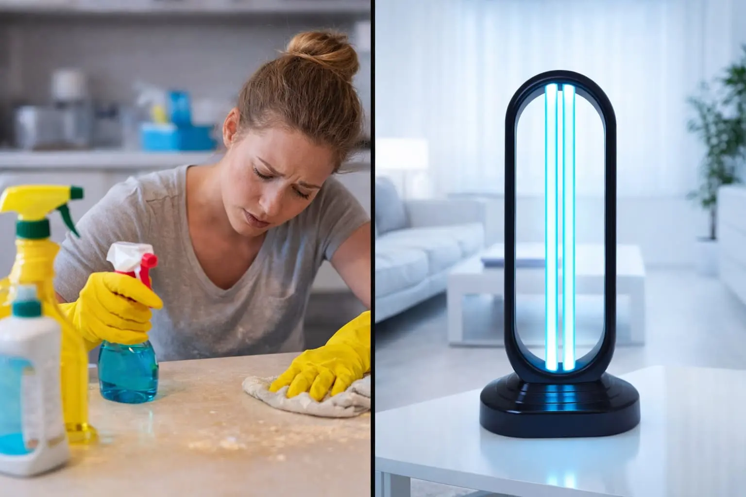 ClairLite UV-C sanitizer comparison showing superior effectiveness versus chemical cleaners and traditional disinfection methods