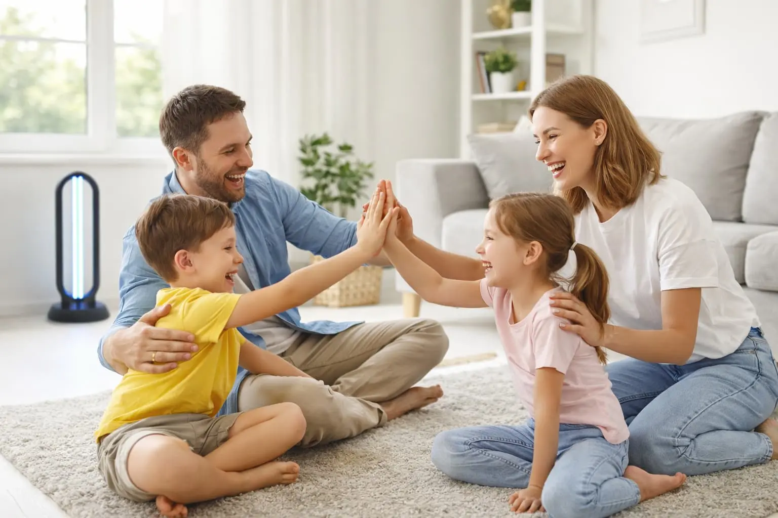 Family healthy and happy at home thanks to ClairLite UV-C sanitizer providing chemical-free disinfection and germ protection
